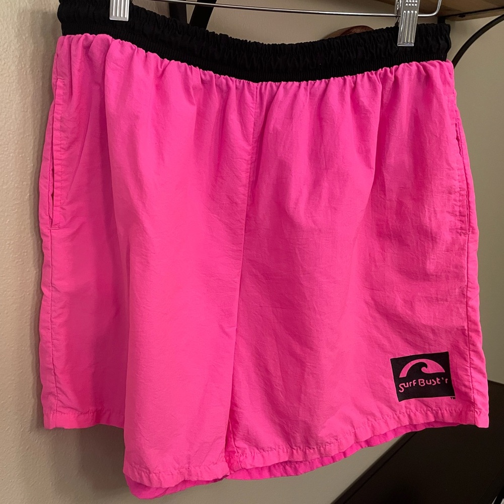 Surf Bust'r Vintage Men's Neon Pink & Black Swim Trunks/Shorts Size Large